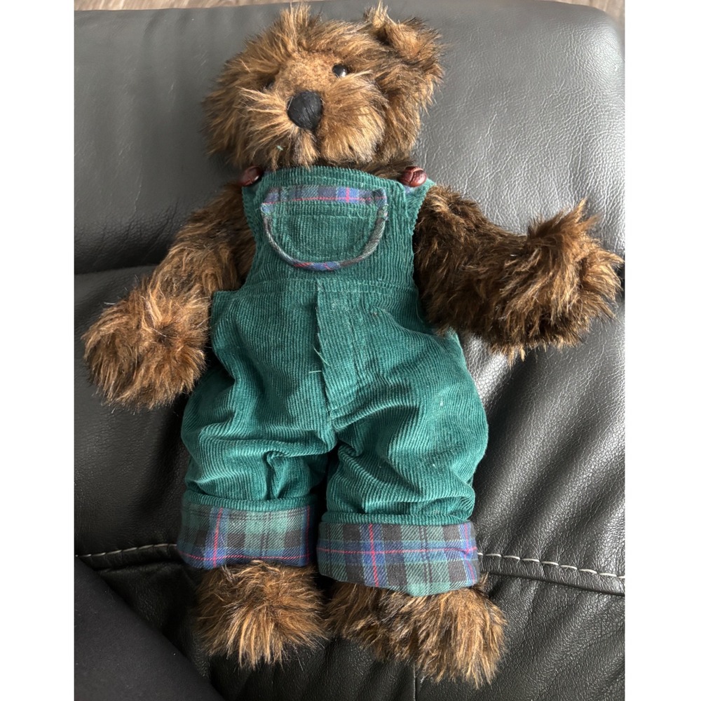 Vintage 1995 Etta Foran ADG Artist Teddy Bear Shaggy Brown Plaid Overalls 12"